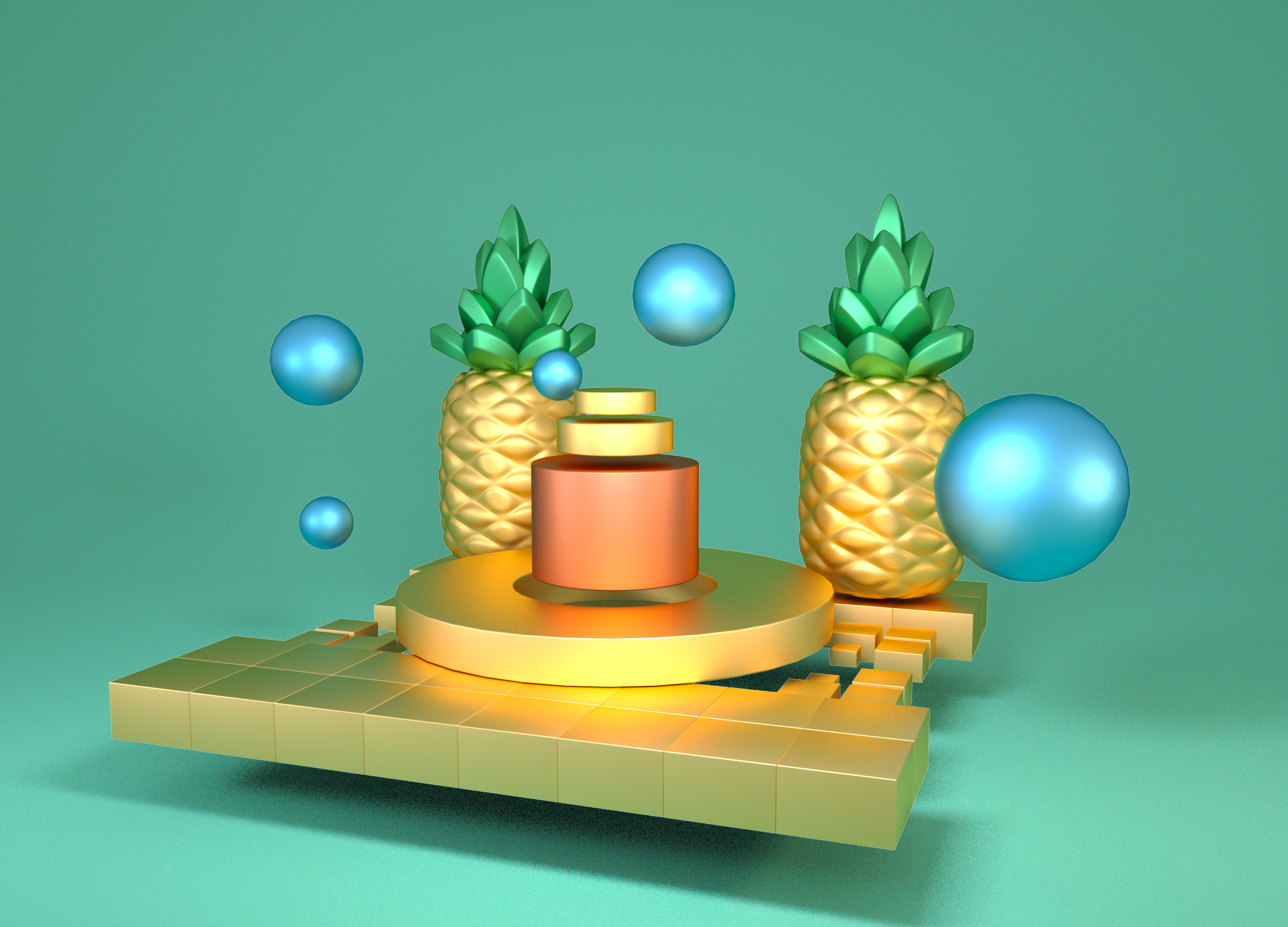 C4D装饰元素热带水果菠萝几何3d场景C4D装饰元素热带水果菠萝几何3d场景.jpg