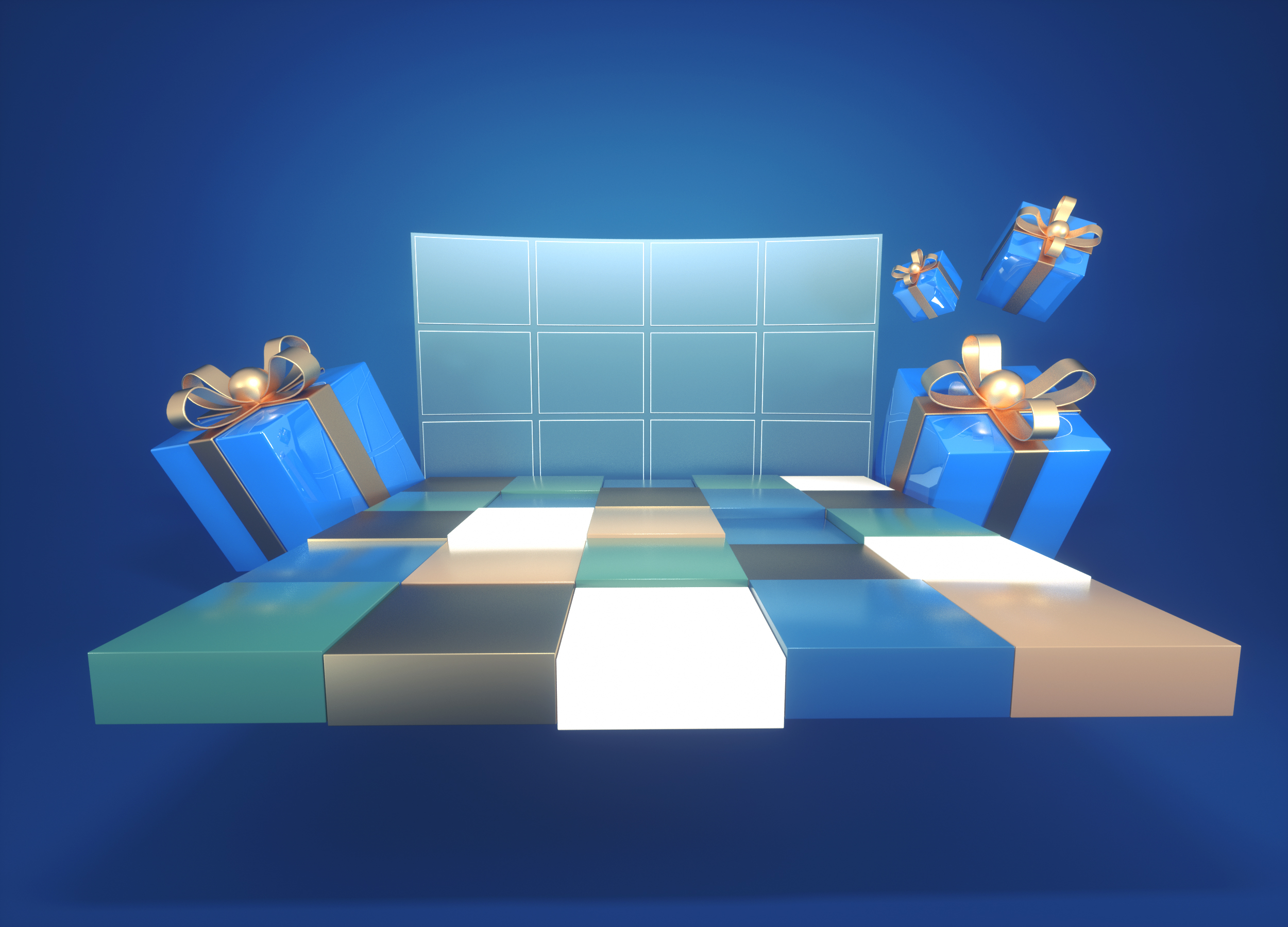 C4D装饰元素蓝色礼盒几何展台3d背景C4D装饰元素蓝色礼盒几何展台3d背景.jpg