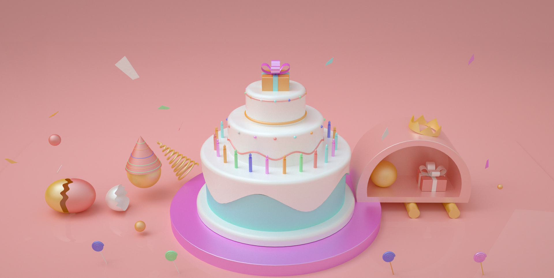 C4D模型周年庆生日礼物蛋糕电商促销场景026.jpg