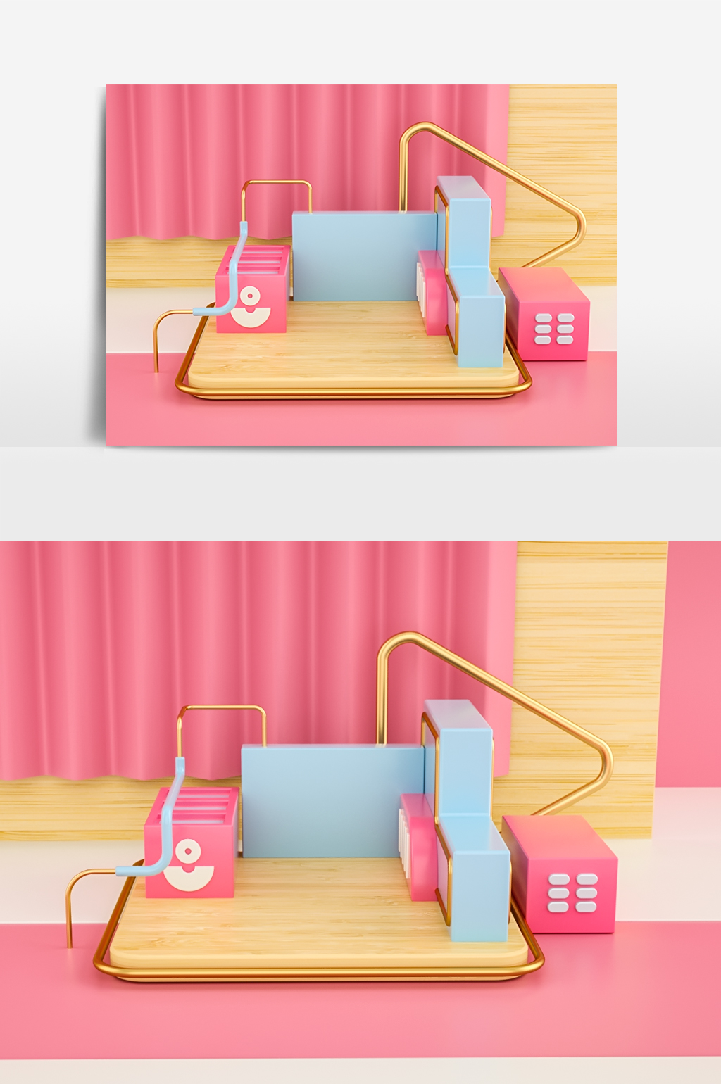 C4D模型木纹几何创意粉色空间展台036.jpg